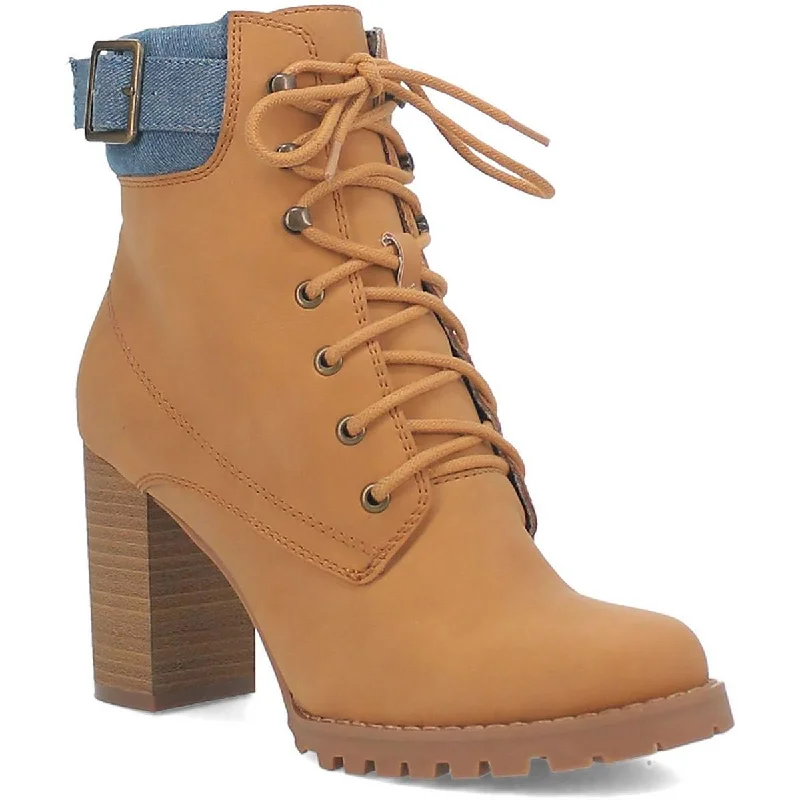 Code West Womens Hashtag Lace-up Block Heel Combat & Lace-up Boots