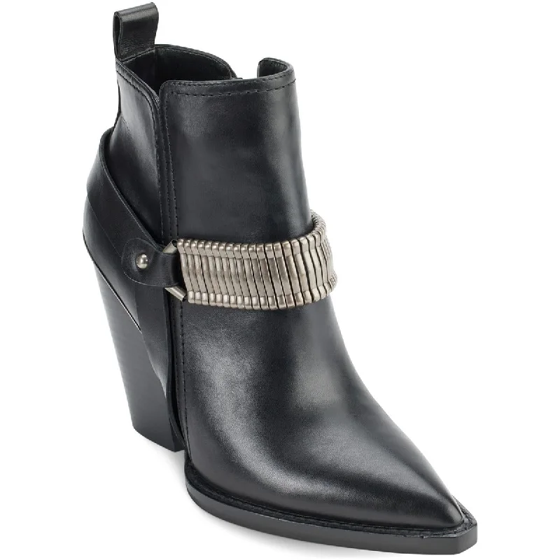 DKNY Womens Tizz Leather Stacked Heel Ankle Boots
