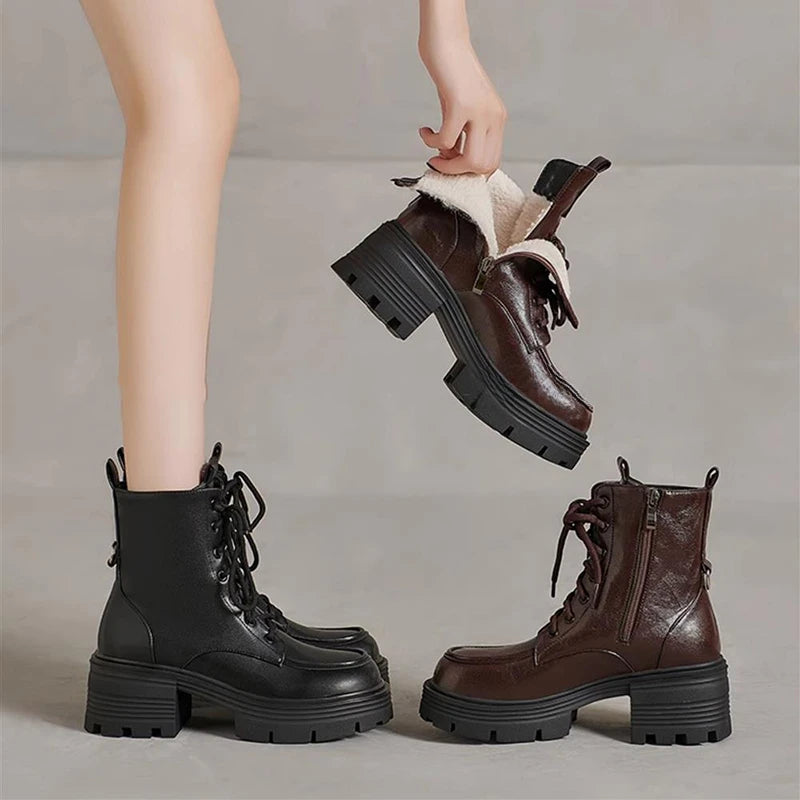 Sohiwoo Winter Women Warm Plush Ankle Boots Fashion Platform Thick Heel Short Booties Concise Women's Cotton Shoes Sohiwoo Winter Women Warm Plush Ankle Boots Fashion Platform Thick Heel Short Booties Concise Women's Cotton Shoes