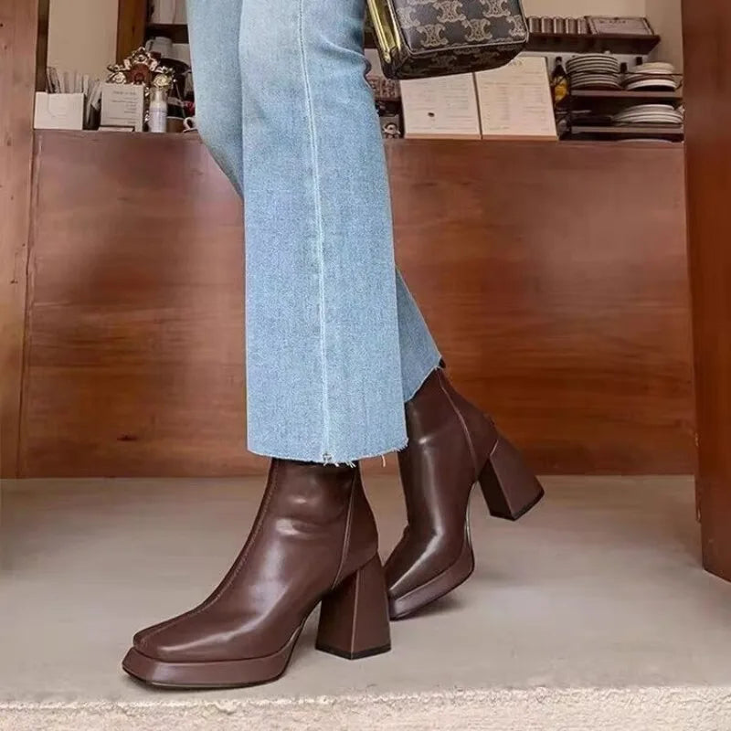 Sohiwoo Autumn Winter Women Ankle Boots Platform Sexy Thick Heel Short Boots Fashion High Heel Leather Botas for Women D381 Sohiwoo Autumn Winter Women Ankle Boots Platform Sexy Thick Heel Short Boots Fashion High Heel Leather Botas for Women D381