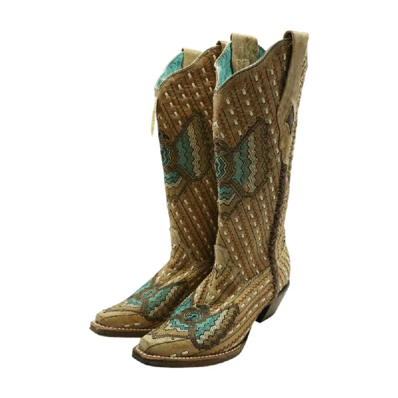 Vintage Bone and Turquoise Brown Western Boots
