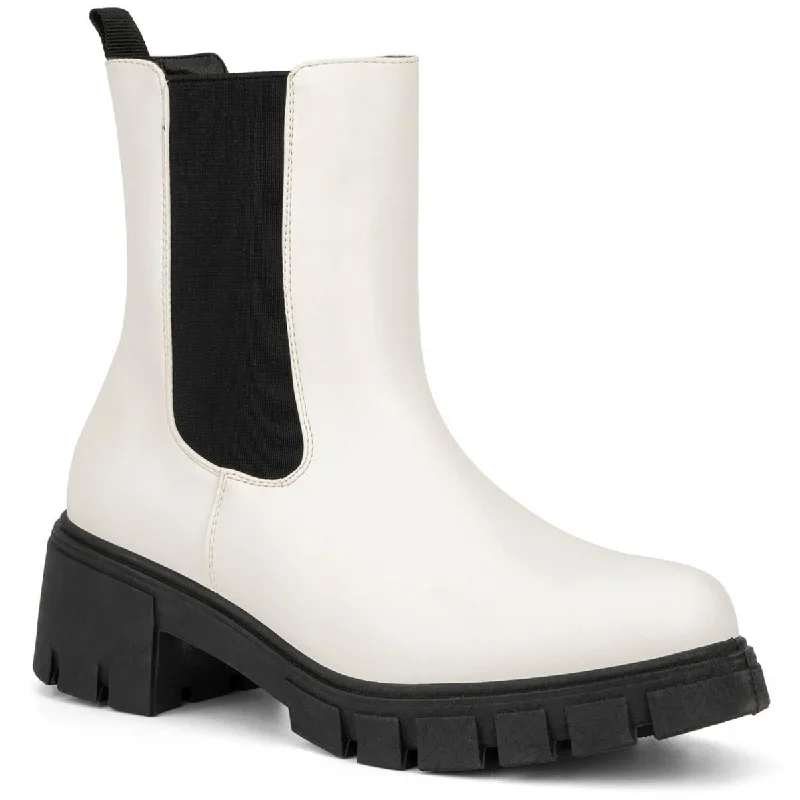 Olivia Miller Womens Arianna Faux Leather Lug Sole Ankle Boots