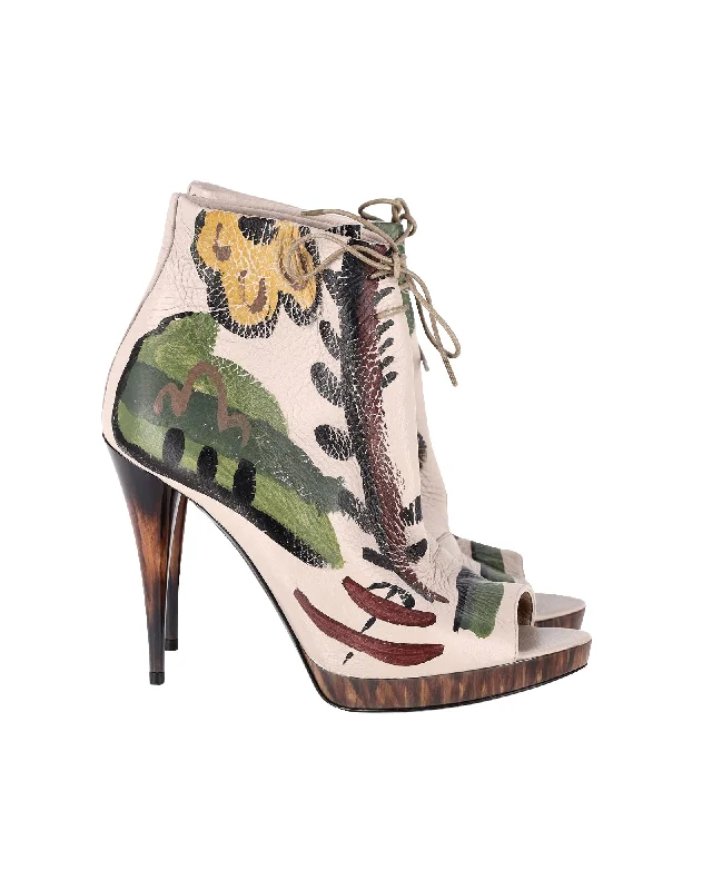 Burberry Prorsum Hand-Painted Ankle Boots in White Leather