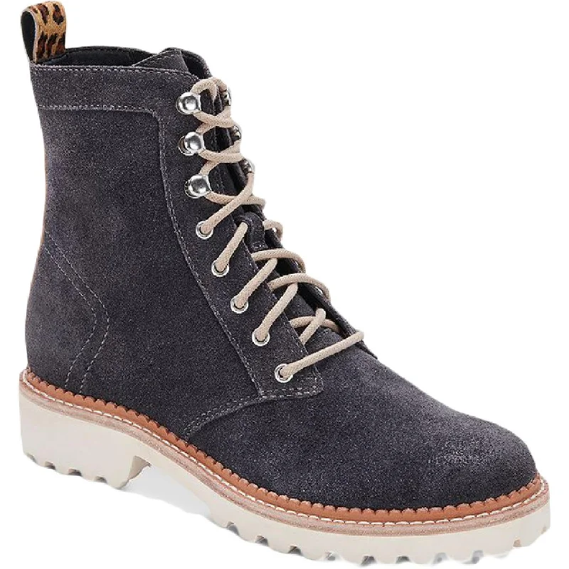 Dolce Vita Womens Avena Suede Animal Print Combat & Lace-up Boots