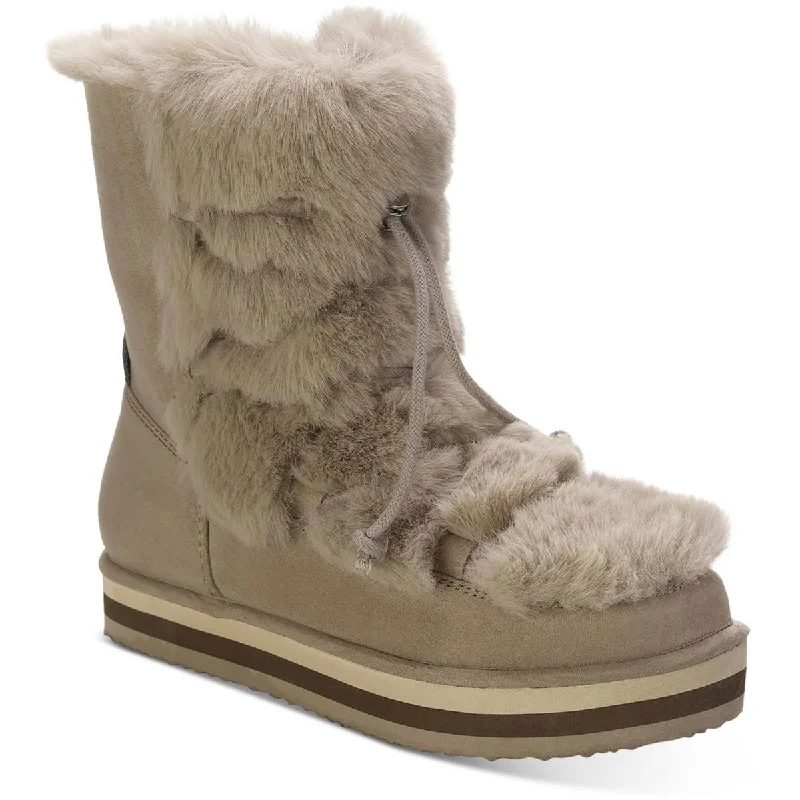 Sun + Stone Womens Remii Faux Suede Fuzzy Winter & Snow Boots