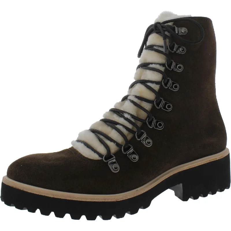All Black Womens Suede Lace-Up Combat Boots