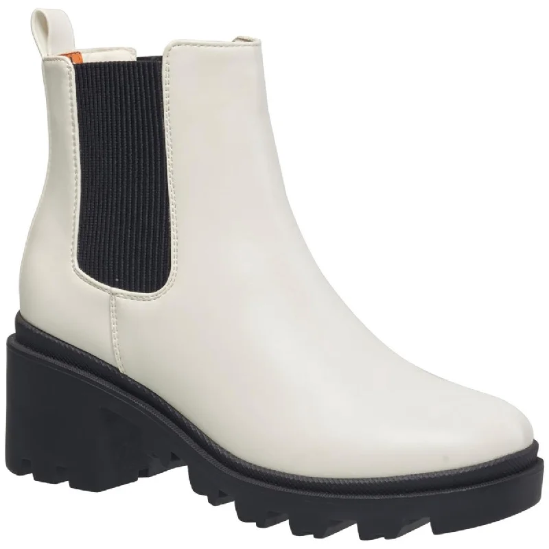 French Connection Womens Faux Leather Lugged Sole Chelsea Boots