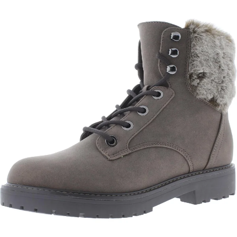 Bandolino Womens Faux Leather Faux Fur Trim Ankle Boots