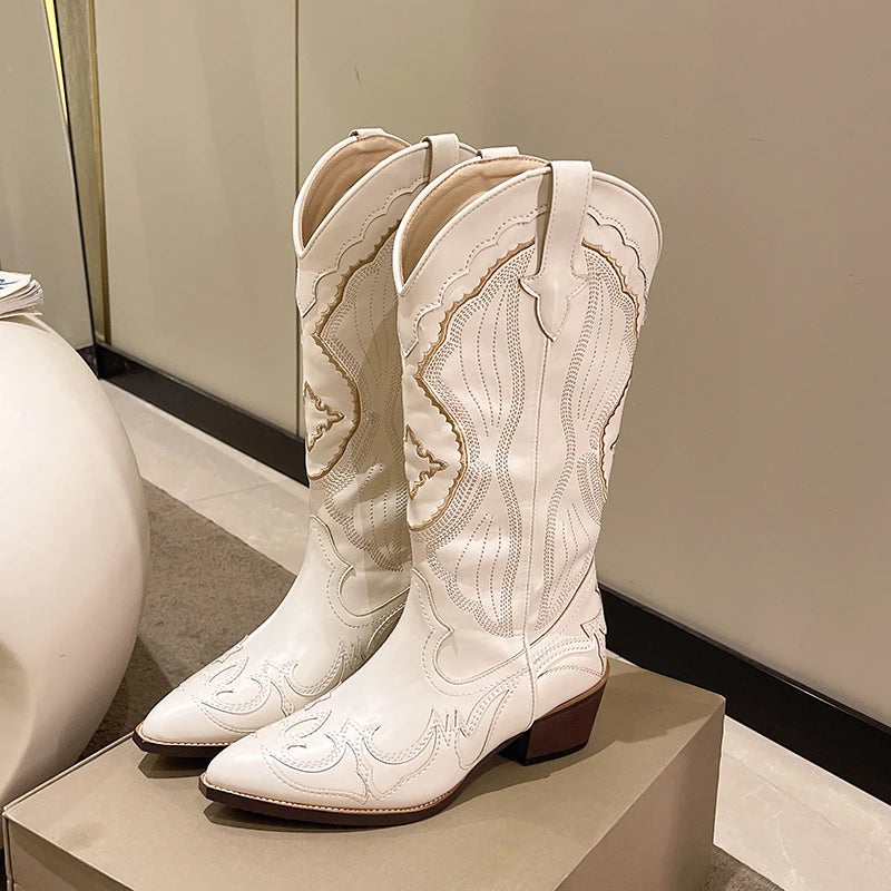 Sohiwoo Women's Embroidered Western Mid Calf Boots Cowboy Square Heels Boots Pointed Toe Platform Boots Women Western Shoes Plus Size42 Sohiwoo Women's Embroidered Western Mid Calf Boots Cowboy Square Heels Boots Pointed Toe Platform Boots Women Western Shoes Plus Size42