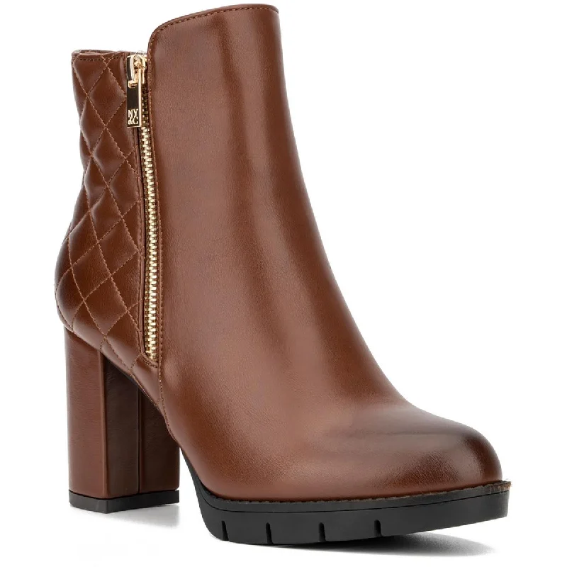 New York & Company Womens Emmalynn Bootie Faux Leather Quilted Ankle Boots