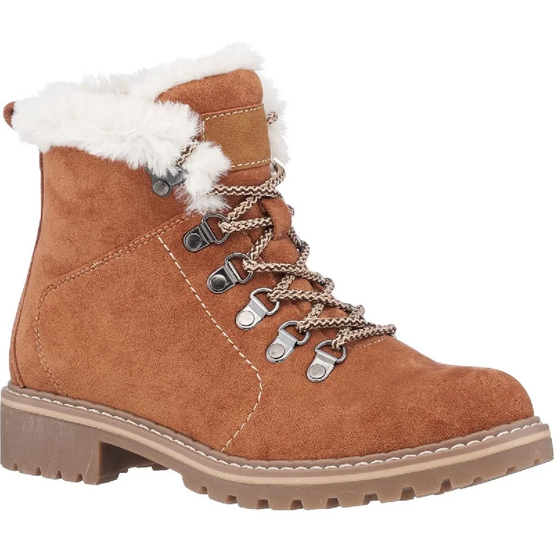 GC Shoes Womens Tinsley Microsuede Ankle Combat & Lace-up Boots