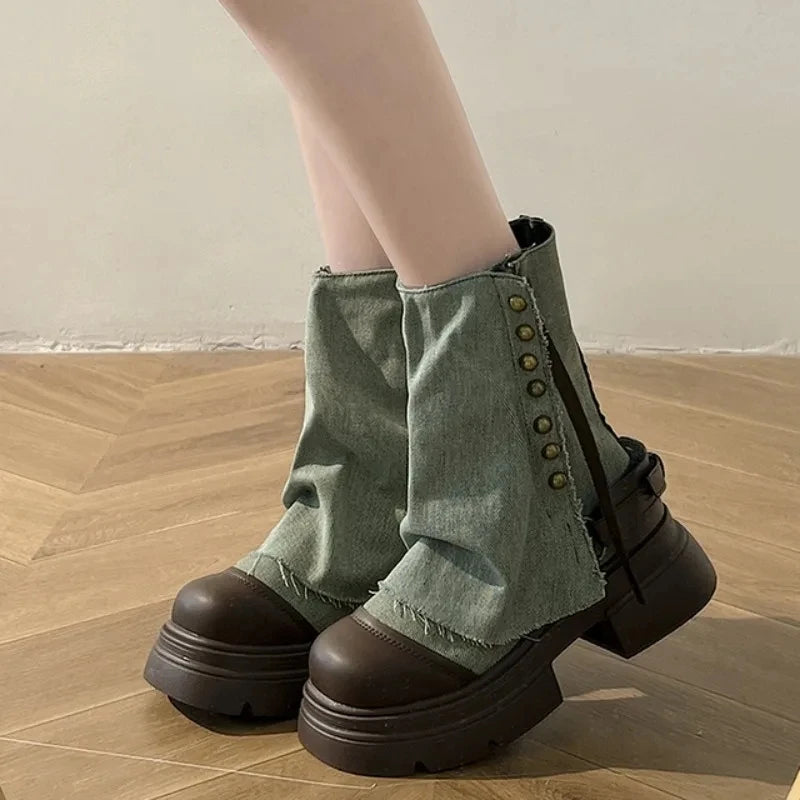 Sohiwoo Woman Cowgirl Boots Fashion Slip on Ladies Fashion Square Heel Short Boots Thick-soled Shoes Retro Women's Footwear d91 Sohiwoo Woman Cowgirl Boots Fashion Slip on Ladies Fashion Square Heel Short Boots Thick-soled Shoes Retro Women's Footwear d91