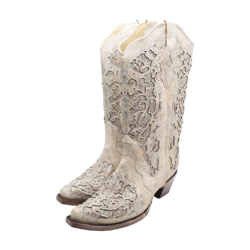 White Glitter and Crystals Western Boots