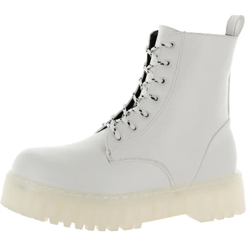 Olivia Miller Womens Faux Leather Lugged Sole Combat & Lace-up Boots