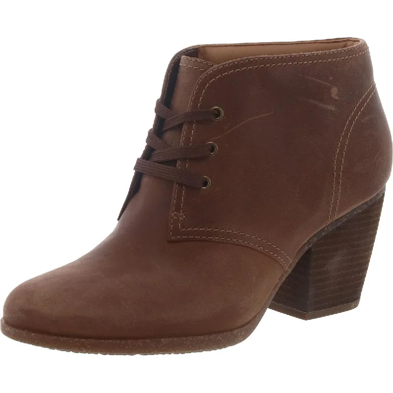 Clarks Womens Bergen Lace Leather Distressed Ankle Boots