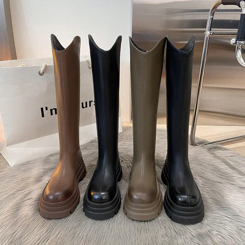 Sohiwoo Platform Women Knee High Boots Fashion Elegant Back Zippers Shoes Thick Heel Women's Knight Long Booties Sohiwoo Platform Women Knee High Boots Fashion Elegant Back Zippers Shoes Thick Heel Women's Knight Long Booties