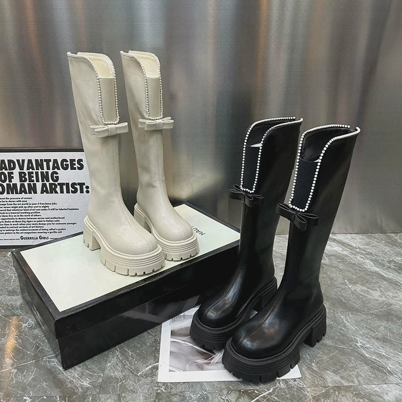 Sohiwoo Women Knee-High Boots Fashion Elegant Zippers Shoes Autumn Winter Platform Heel Women's Knight Long Booties Sohiwoo Women Knee-High Boots Fashion Elegant Zippers Shoes Autumn Winter Platform Heel Women's Knight Long Booties