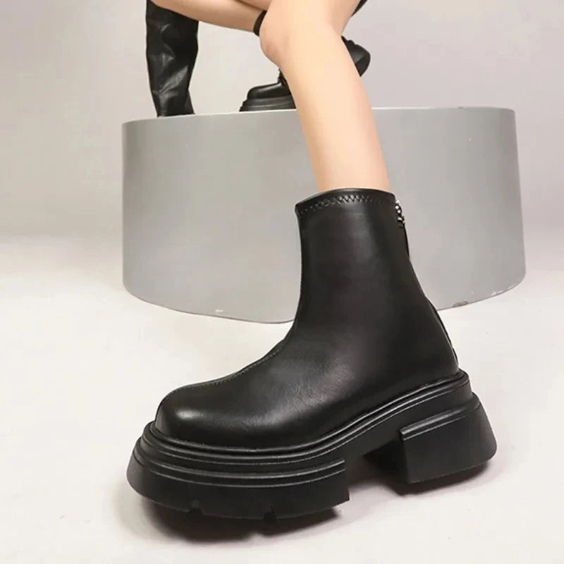 Sohiwoo Winter Women Ankle Boots Female Round Toe Chunky Heels Short Boot Ladies Zipper Platform Shoes Botas Mujer D66 Sohiwoo Winter Women Ankle Boots Female Round Toe Chunky Heels Short Boot Ladies Zipper Platform Shoes Botas Mujer D66