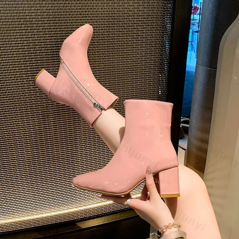 Sohiwoo New Side Zipper Short Women's Shoes Vintage Pink Pointed Toe High Heeled Boots Women Sexy Square Toe Ankle Boots for Women Sohiwoo New Side Zipper Short Women's Shoes Vintage Pink Pointed Toe High Heeled Boots Women Sexy Square Toe Ankle Boots for Women