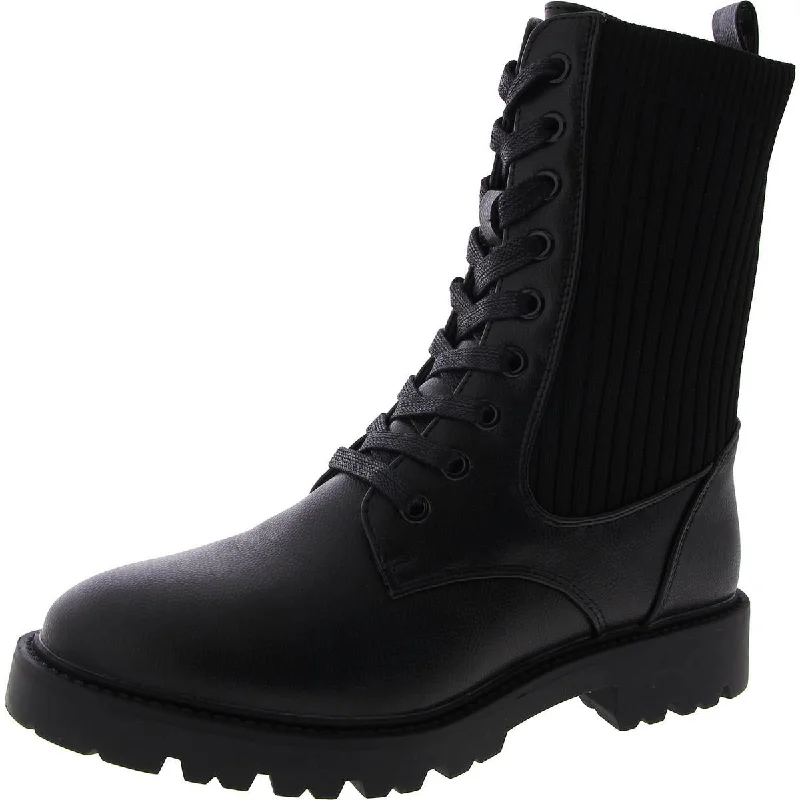 French Connection Womens Faux Leather Lace Up Combat & Lace-Up Boots