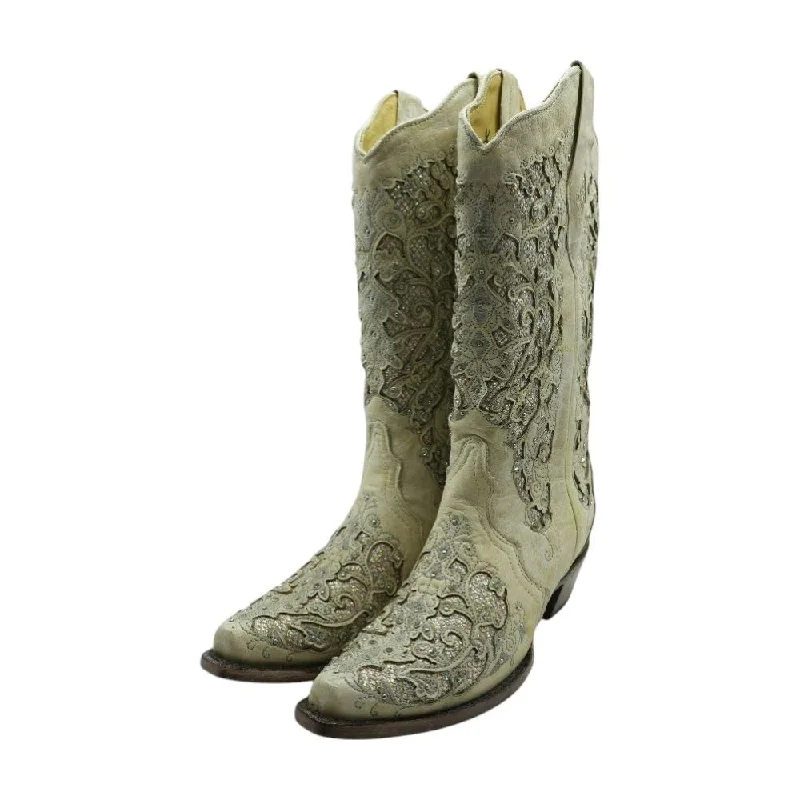 White Glitter and Crystals Western Boots
