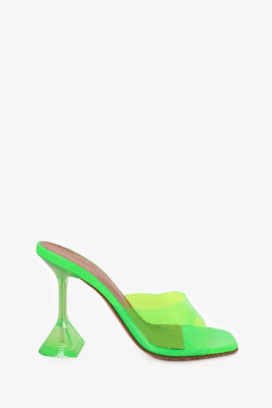 Amina Muaddi Green Lupita PVC Open Toe Sandals Size 35
