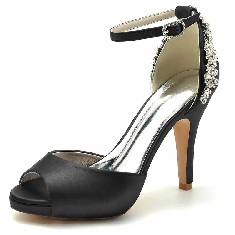 Ankle Strap Wedding Shoes Beaded Party Stiletto Open Toe Bridal Heels