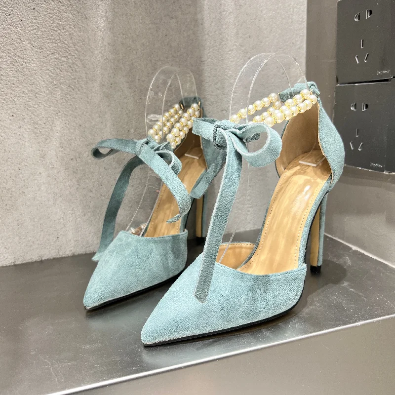 Fashion Thick Heel Sandals Pointed Toe String Bead Chain High Heels Sweet Bow Ladies Pumps Mid Hollow Party Dress Single Shoes Fashion Thick Heel Sandals Pointed Toe String Bead Chain High Heels Sweet Bow Ladies Pumps Mid Hollow Party Dress Single Shoes