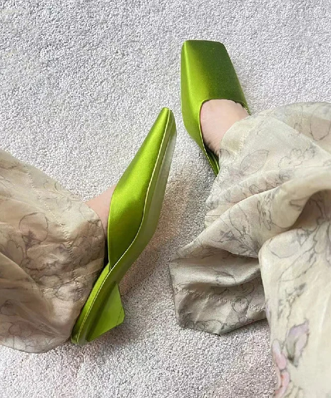 French New Satin Fluorescent Green Slide Sandals