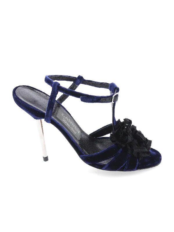 velvet t-bar stiletto sandals