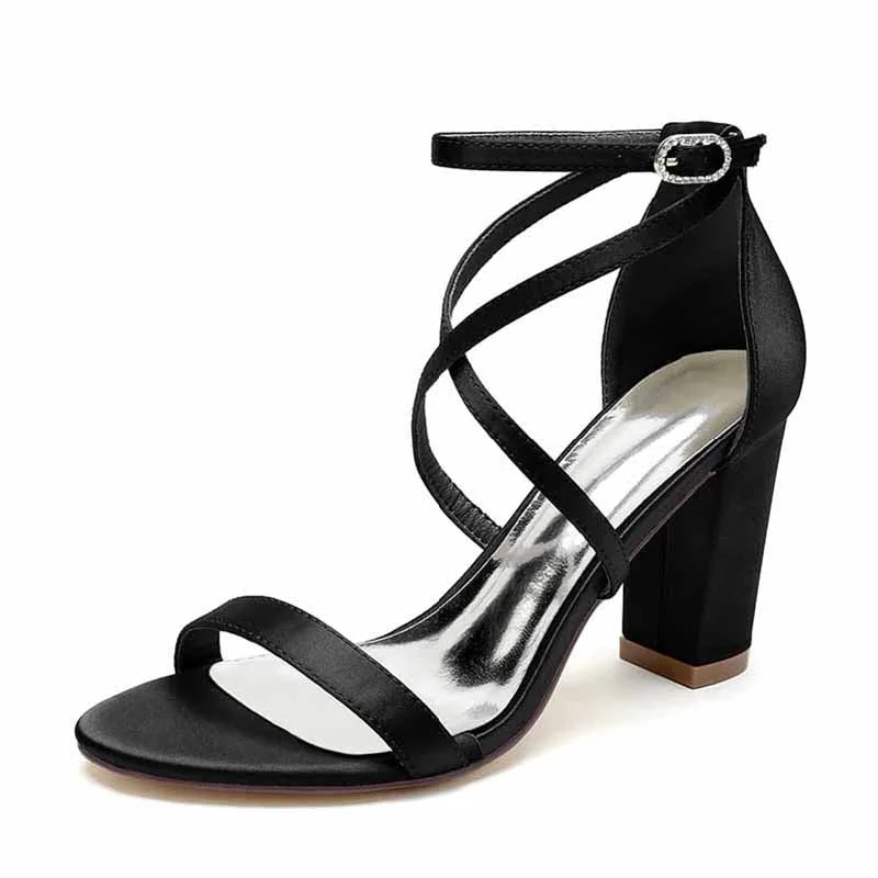 Women Open Toe Ankle Strap Chunky Heel Pump Sandals Party Wedding Strappy Buckle Sandals Women Open Toe Ankle Strap Chunky Heel Pump Sandals Party Wedding Strappy Buckle Sandals