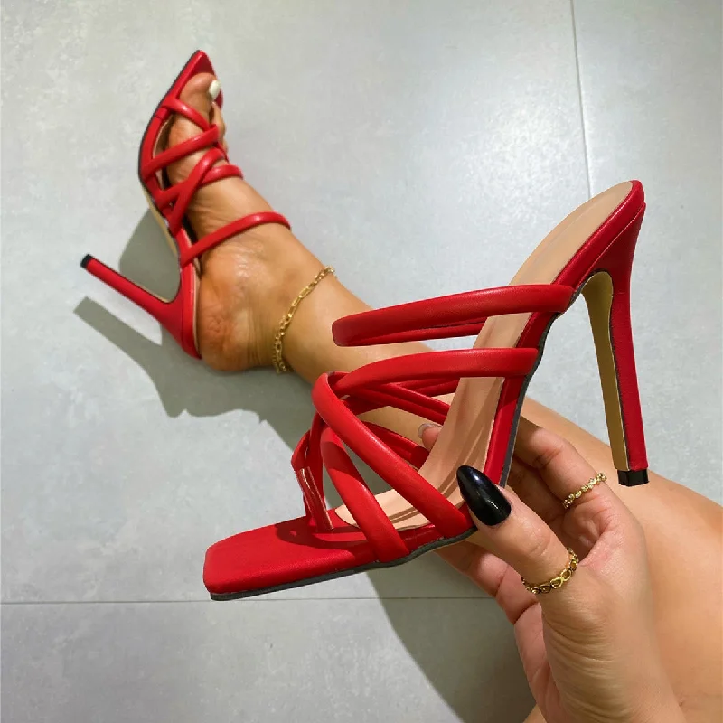 Women sandals 11.5cm high heel strappy mule heels slippers ladies high heels flip flops square toe slides party shoes