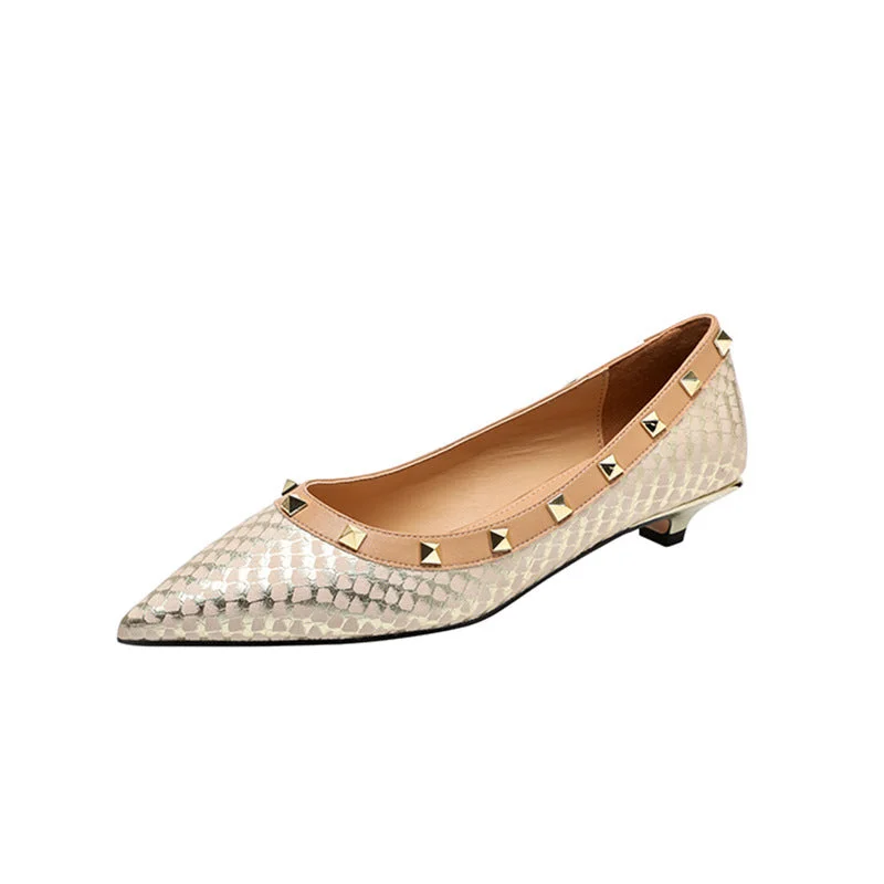 Women's Pointed-toe Rivets Low Heels New Wrap-toe Serpentine Work Heeled Sandals for Ladies