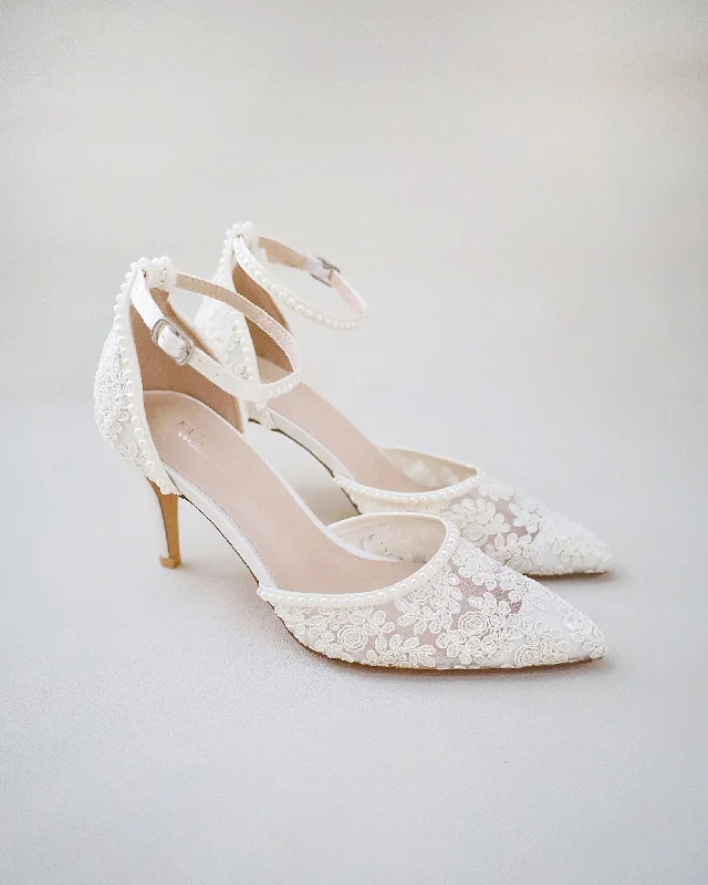 Lace Bridal Heels with Pearls