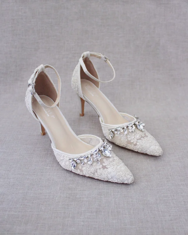 Rhinestone Embellished Lace Heels