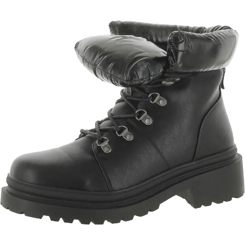 Journee Collection Womens Faux Leather Ankle Combat & Lace-Up Boots