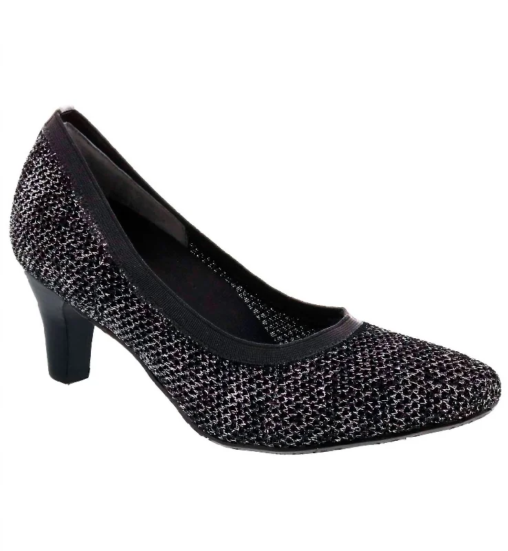 Kitty Dress Shoe - Medium Width In Black Glitter Stretch Fabric
