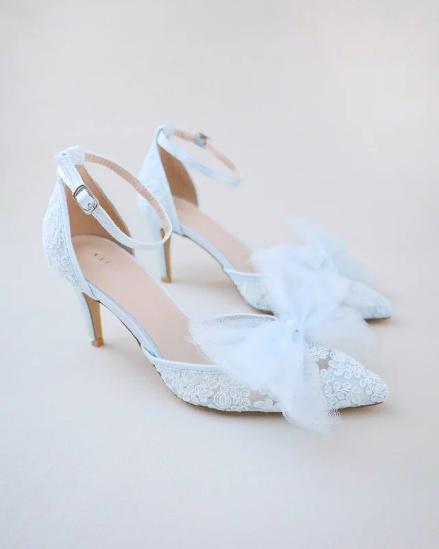 Lace Wedding Heels with Front Tulle Bow