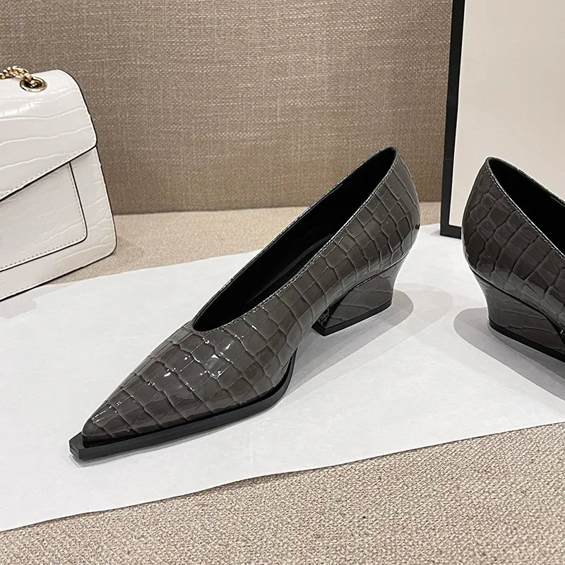 Vintage Dress Shoes Ladies Wedges Pointed Toe V Cut Woman Shoes