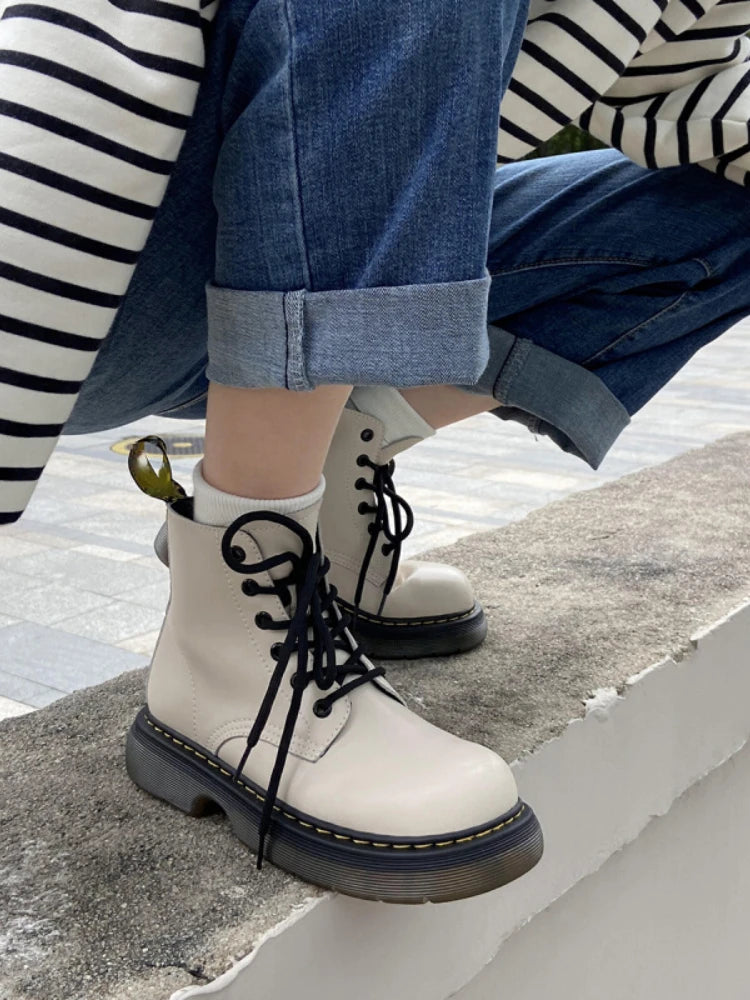 Sohiwoo Autumn Casual Vintage Slim Ankle Boots Women Fashion Platform Medium Heel Boots Korean Style Pure Color Flat Shoes Ladies Sohiwoo Autumn Casual Vintage Slim Ankle Boots Women Fashion Platform Medium Heel Boots Korean Style Pure Color Flat Shoes Ladies