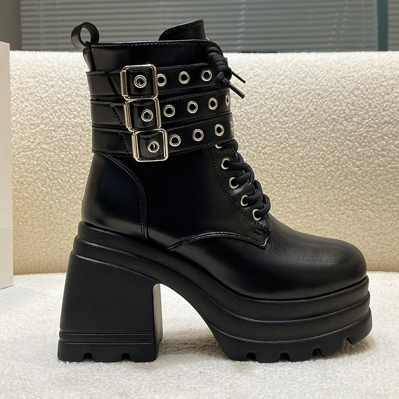 Sohiwoo Autumn Thick Heel Mid-calf Boots Women Chunky Sneakers High Heels Winter Platform Leather Shoes Woman Metal Buckle Punk Boots Sohiwoo Autumn Thick Heel Mid-calf Boots Women Chunky Sneakers High Heels Winter Platform Leather Shoes Woman Metal Buckle Punk Boots