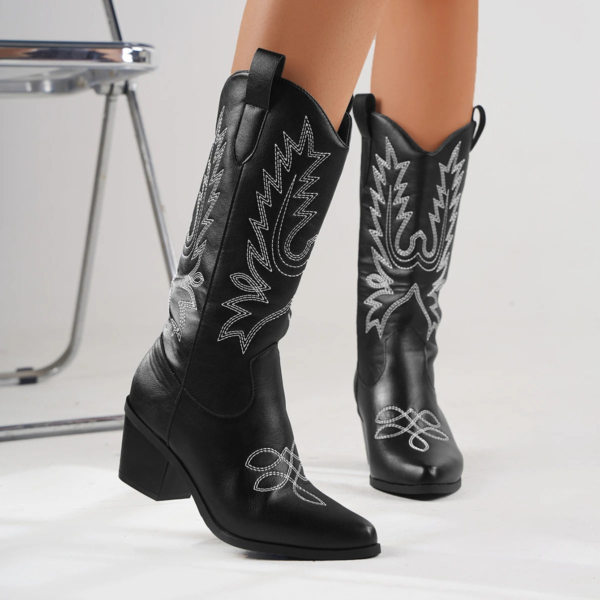 Sohiwoo Cowgirl Western Women Boots Brand Chunky Heeled Autumn Retro Embroider White Cowboylid Calf Long Boots Lady Plus Size 43 Shoes Sohiwoo Cowgirl Western Women Boots Brand Chunky Heeled Autumn Retro Embroider White Cowboylid Calf Long Boots Lady Plus Size 43 Shoes