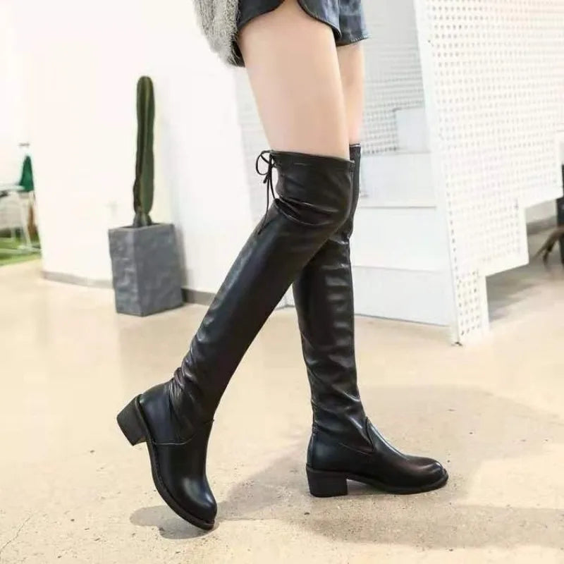 Sohiwoo Ladies Boots Elastic Shoes for Women Black Thigh High Footwear Above Over The Knee Middle Heel Work Fashion 2024 Sale Spring Hot Sohiwoo Ladies Boots Elastic Shoes for Women Black Thigh High Footwear Above Over The Knee Middle Heel Work Fashion 2024 Sale Spring Hot