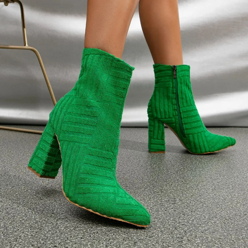 Sohiwoo New Women's Boots Autumn Ladies Ankle Boots Green Pointed Toe Roman Boots Denim Sexy Square Heel Side Zipper Boots Sohiwoo New Women's Boots Autumn Ladies Ankle Boots Green Pointed Toe Roman Boots Denim Sexy Square Heel Side Zipper Boots