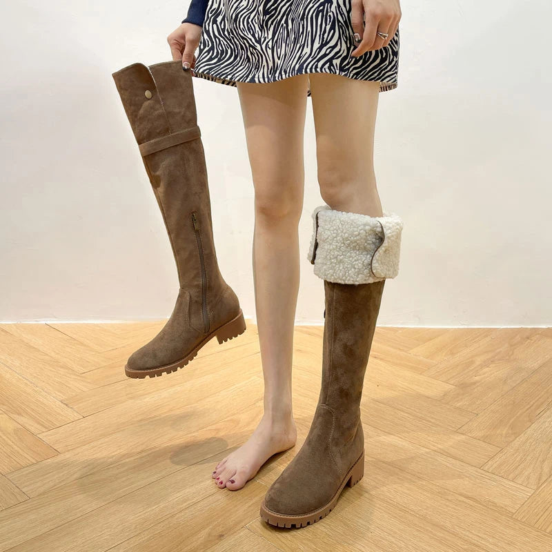 Sohiwoo Winter Warm Cotton Women Over The Knee High Boots Slip On Ladies Concise Square Low Heel Long Botas De Mujer Sohiwoo Winter Warm Cotton Women Over The Knee High Boots Slip On Ladies Concise Square Low Heel Long Botas De Mujer