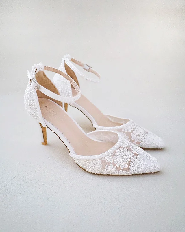 Lace Bridal Heels with Pearls