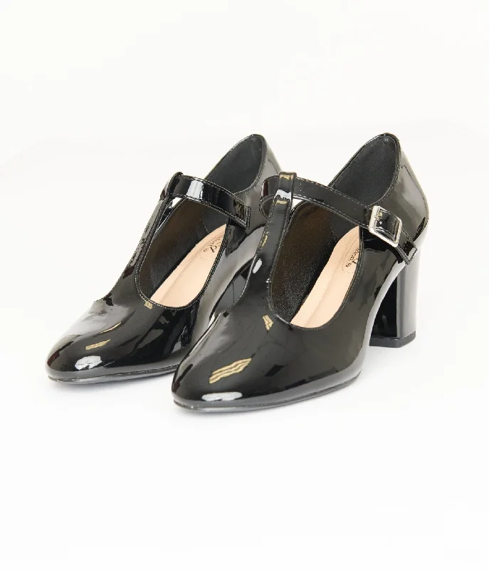 1920s Black Patent Leatherette  T-Strap Mary Jane Heels