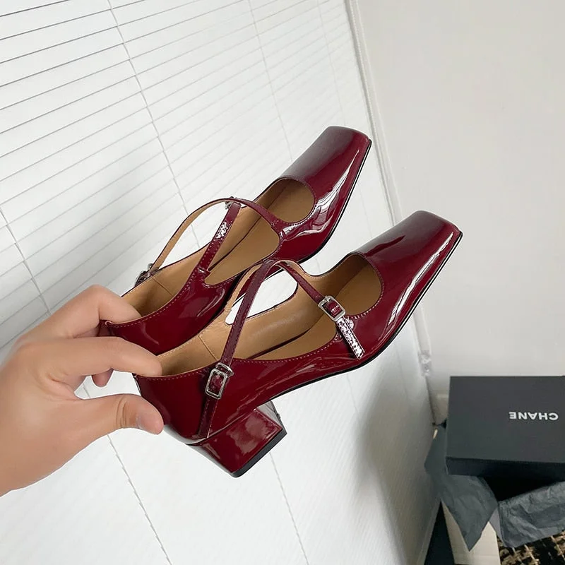 Advbridge 2023 new spring women pumps natural leather 22-24.5cm length cowhide+sheepskin square toe Cross buckle Mary Jane shoes Advbridge 2023 new spring women pumps natural leather 22-24.5cm length cowhide+sheepskin square toe Cross buckle Mary Jane shoes