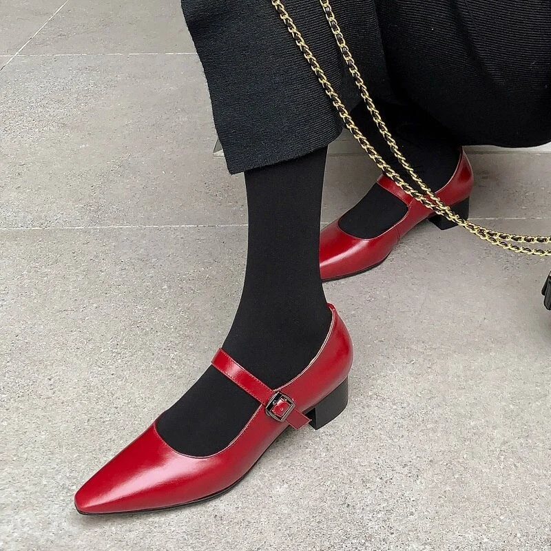 Advbridge Cowhide Women Pumps One Strap Buckle Shoes Vintage Color Mary Janes Women Pumps French Style Shoes On Heels 3.5 CM Pointed Toe Advbridge Cowhide Women Pumps One Strap Buckle Shoes Vintage Color Mary Janes Women Pumps French Style Shoes On Heels 3.5 CM Pointed Toe