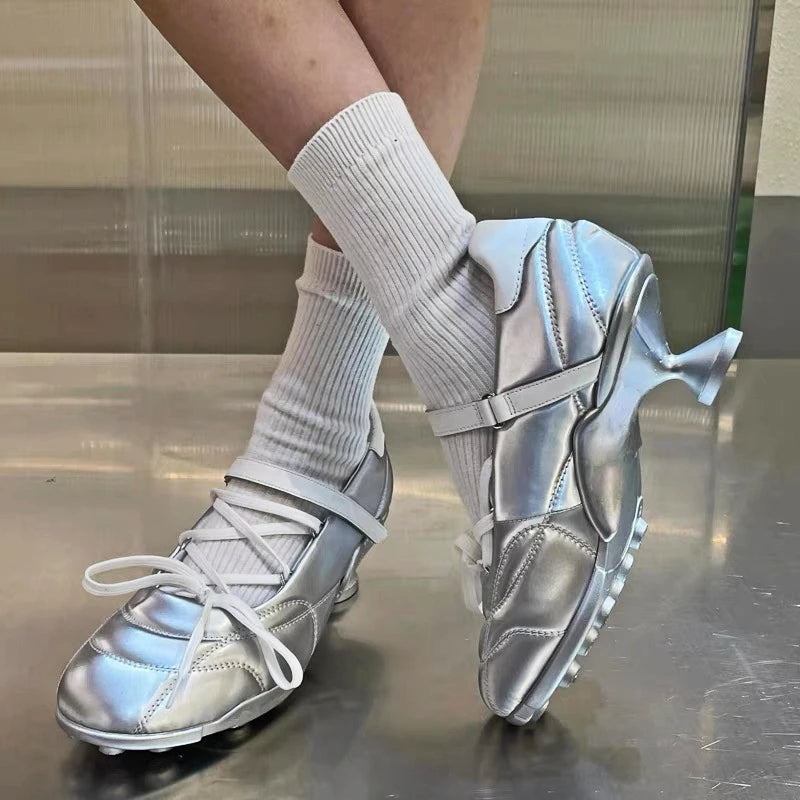 Advbridge Designer Heeled Ballet Pumps Women Round Toe Cross Lace Up Strange Shoes Sporty Style Silver Brand Low Heeled Mary Jane Shoes Advbridge Designer Heeled Ballet Pumps Women Round Toe Cross Lace Up Strange Shoes Sporty Style Silver Brand Low Heeled Mary Jane Shoes